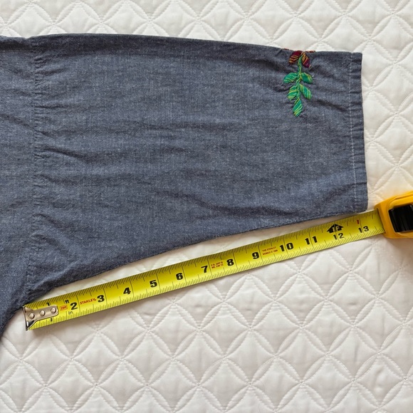 Abrazo Style Colorful Floral Embroidered Chambray 3/4 Sleeve Blouse Size 1X - Picture 10 of 12